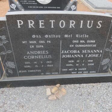 PRETORIUS Andries Cornelius 1913-1988 &amp; Jacoba Susanna Johanna 1918-2008