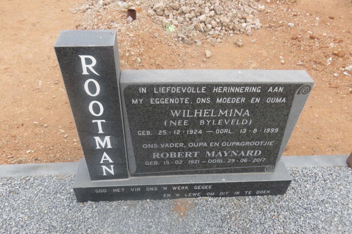 ROOTMAN Robert Maynard 1921-2017 &amp; Wilhelmina BYLEVELD 1924-1999