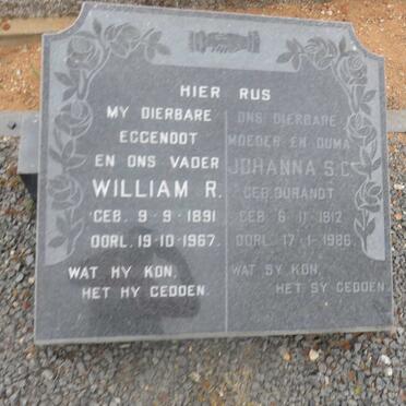 ? William R. 1891-1967 &amp; Johanna S.C. DURANDT 1912-1986