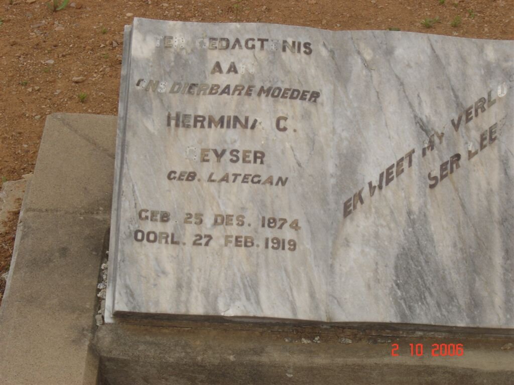 GEYSER Hermina C. nee LATEGAN 1874-1919