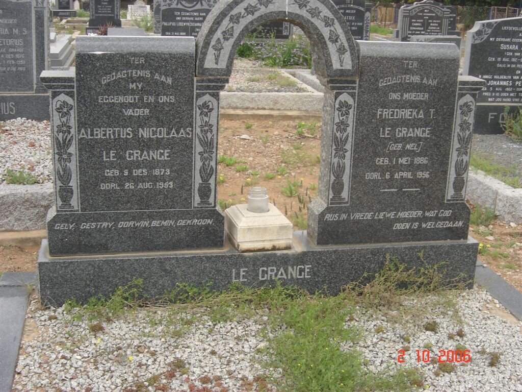 GRANGE Albertus Nicolaas, le 1873-1963 &amp;  Fredrieka T. NEL 1886-1956
