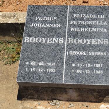BOOYSENS Petrus Johannes 1871-1953 &amp; Elizabeth Petronella Wilhelmina SNYMAN 1881-1948