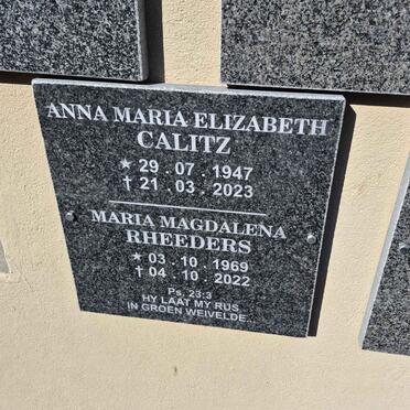 CALITZ Anna Maria Elizabeth 1947-2023 :: RHEEDERS Maria Magdalena 1969-2022