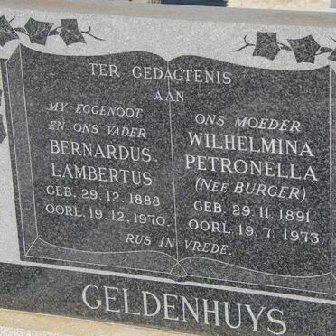 GELDENHUYS Bernardus Lambertus 1888-1970 &amp; Wilhelmina Petronella BURGER 1891-1973