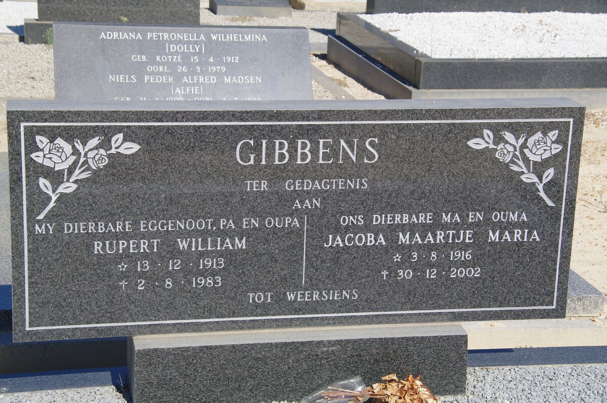 GIBBENS Rupert William 1913-1983 &amp; Jacoba Maartje Maria 1916-2002