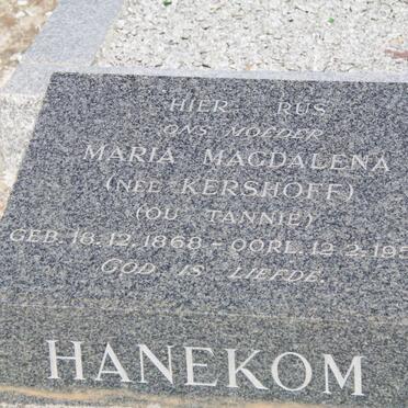 HANEKOM Maria Magdalena nee KERSHOFF 1868-1958