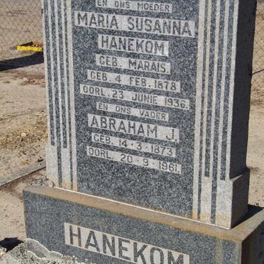 HANEKOM Abraham J. 1873-1961 &amp; Maria Susanna MARAIS 1878-1936
