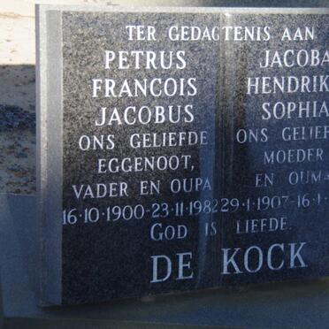 KOCK Petrus Francois Jacobus, De 1900-1982 &amp; Jacoba Hendrika Sophia 1907-1997