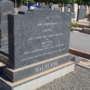 MALHERBE Loffie 1885-1956 &amp; Hettie HOUGH 1893-1958