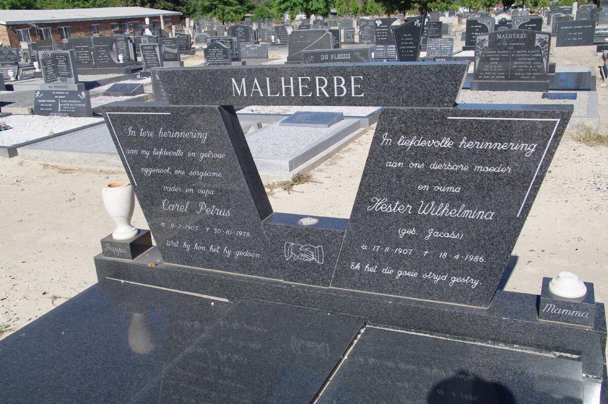 MALHERBE Carel Petrus 1903-1978 &amp; Hester Wilhelmina JACOBS 1907-1986