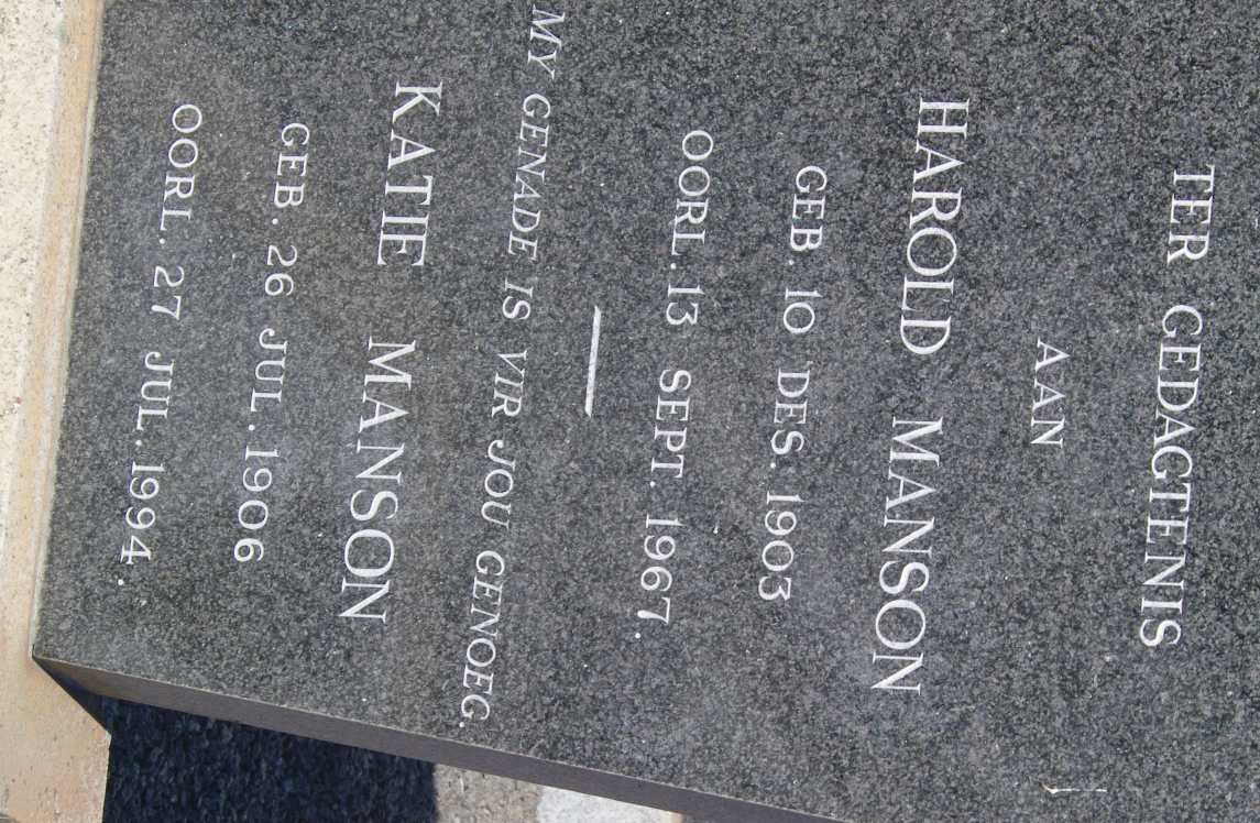 MANSON Katie 1906-1994 &amp; Harold 1903-1967