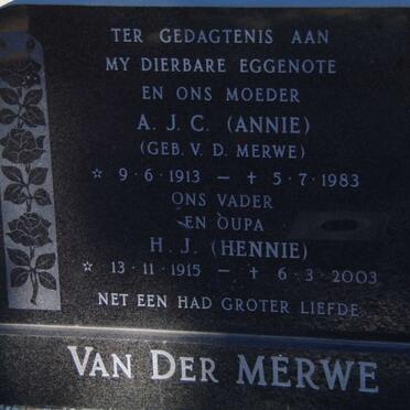 MERWE H.J., van der 1915-2003 &amp; A.J.C. v.d. MERWE 1913-1983