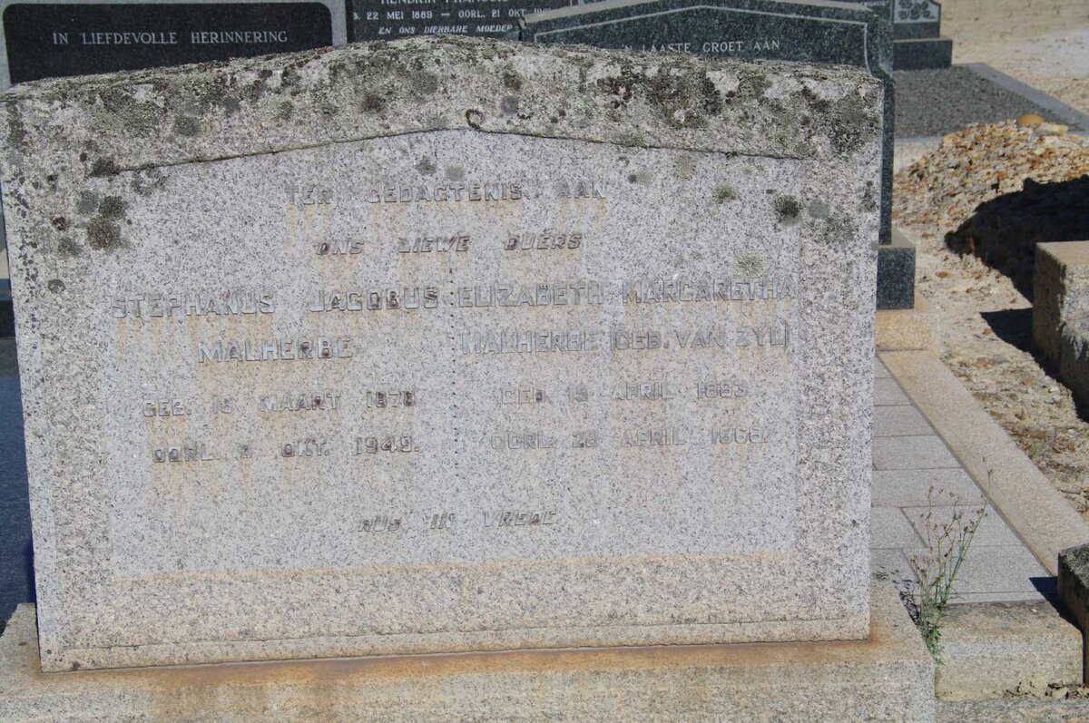 MALHERBE Stephanus Jacobus &amp; Elizabeth Margaretha van ZYL