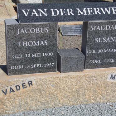 MERWE Jacobus Thomas, van der 1900-1957 &amp; Magdalena Susanna 1905-2003