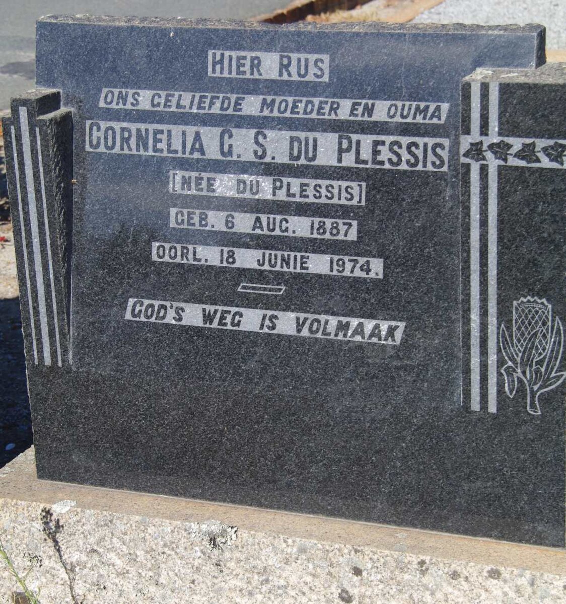 PLESSIS Cornelia G.S., du nee du PLESSIS 1887-1974