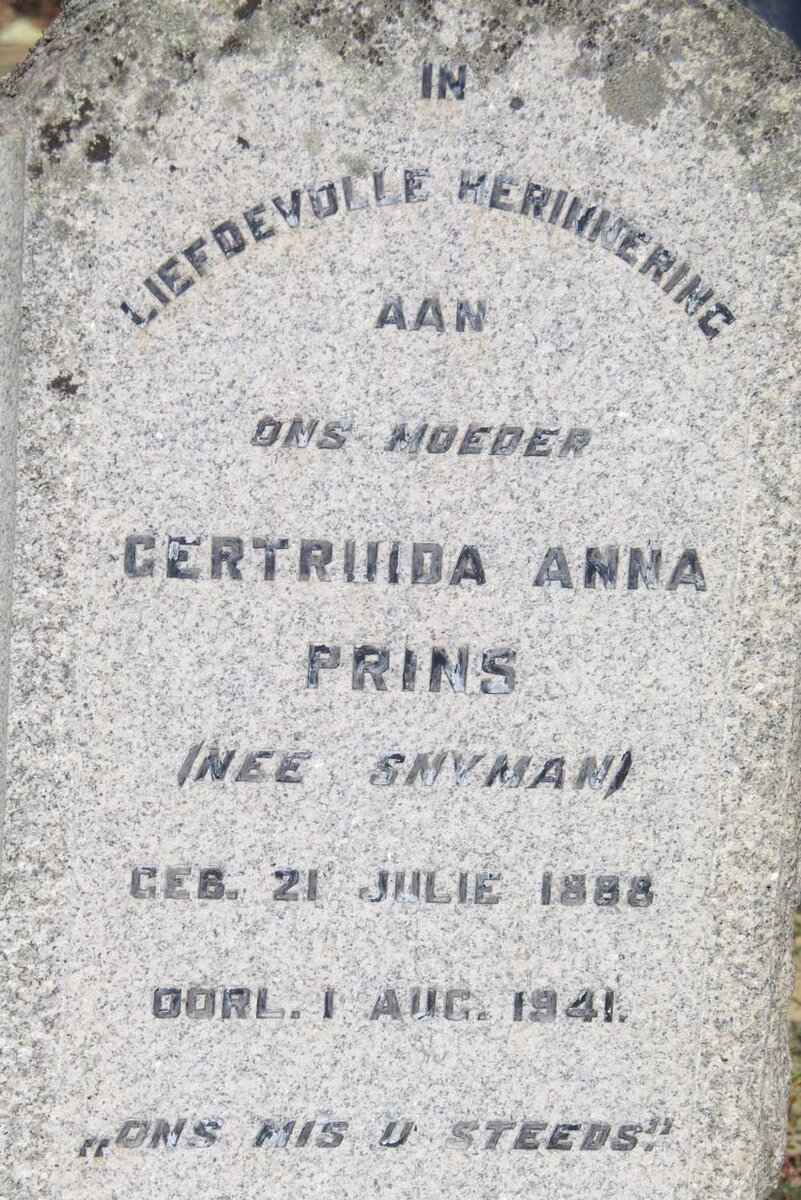 PRINS Gertruida Anna nee SNYMAN 1888-1941