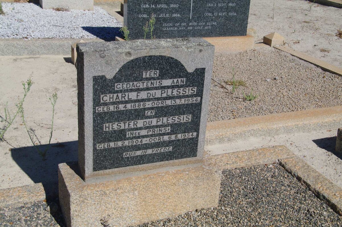 PLESSIS Charl F., du 1886-1954 &amp; Hester PRINS 1904-1954