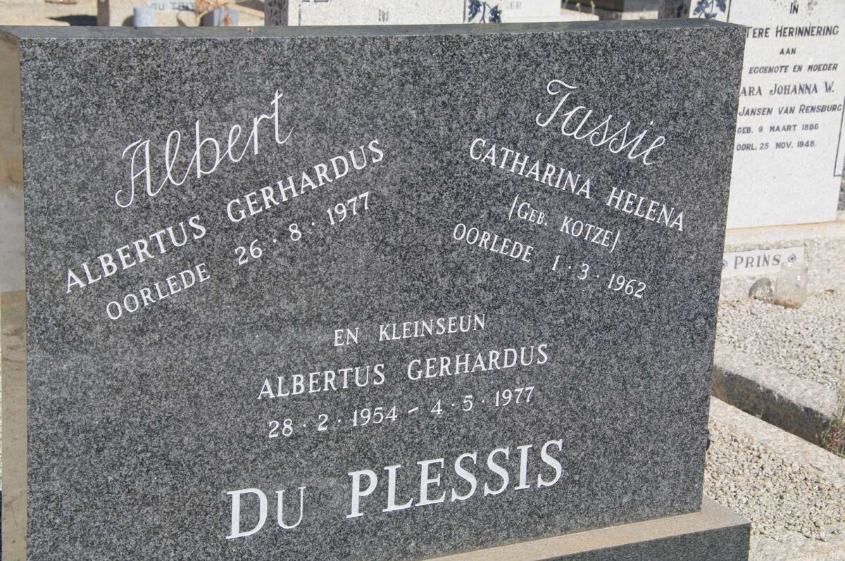PLESSIS Albertus Gerhardus, du  -1977 &amp; Catharina Helena KOTZE -1962 :: du PLESSIS Albertus Gerhardus 1954-1977