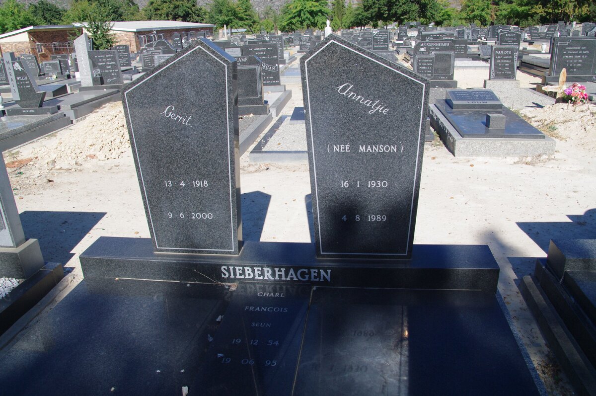 SIEBERHAGEN Gerrit 1918-2000 &amp; Annatjie MANSON 1930-1989 :: SIEBERHAGEN Charl Francois 1954-1995