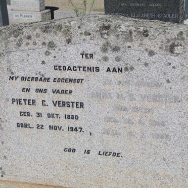 VERSTER Pieter C. 1880-1947 &amp; Anna M.S. KOTZE 1885-1950