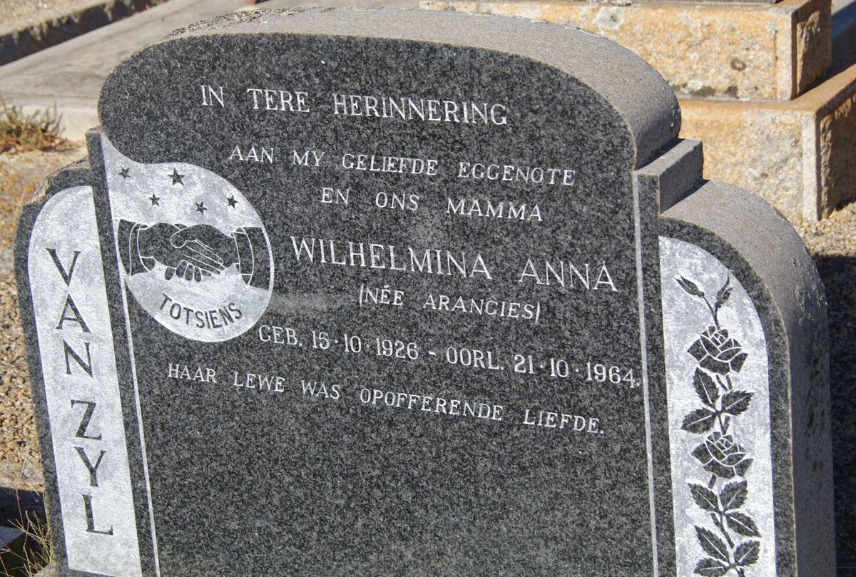 ZYL Wilhelmina Anna nee ARANGIES 1926-1964