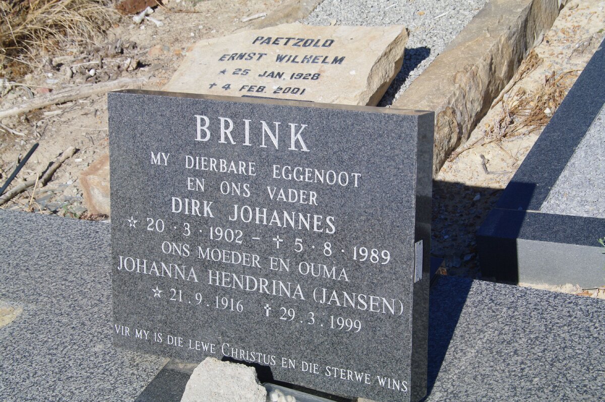 BRINK Dirk Johannes 1902-1989 &amp; Johanna Hendrina JANSEN 1916-1999