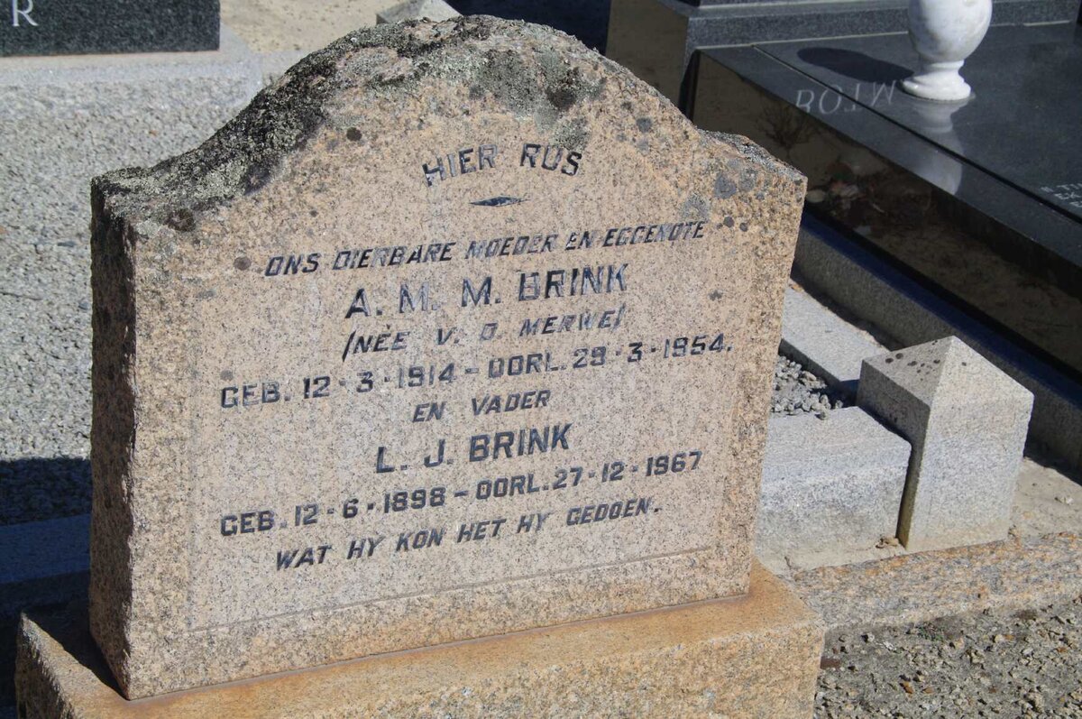 BRINK L.J. 1898-1967 &amp; A.M.M. v.d. MERWE 1914-1954