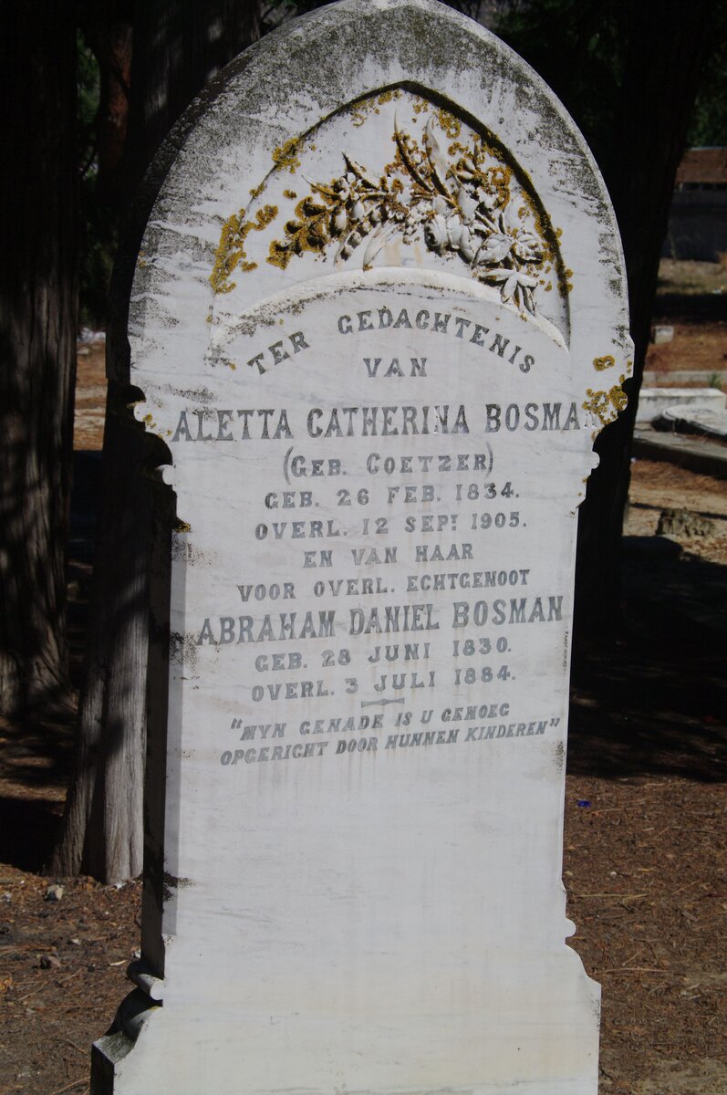 BOSMAN Abraham Daniel 1830-1884 &amp; Aletta Catherina COETZER 1834-1905