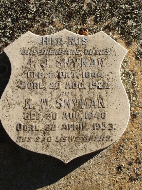 SNYMAN A.J. 1844-1922 &amp; M.M. 1848-1933