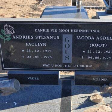 GOUS Andries Stefanus Faculyn 1917-1996 &amp; Jacoba Agdelena 1927-1998