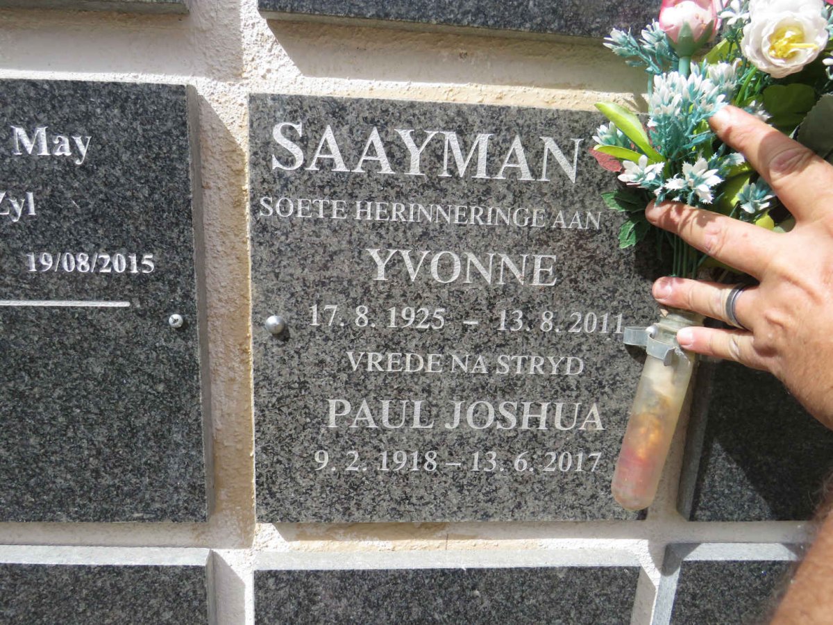 SAAYMAN Paul Joshua 1918-2017 & Yvonne 1925-2011 