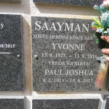 SAAYMAN Paul Joshua 1918-2017 & Yvonne 1925-2011 