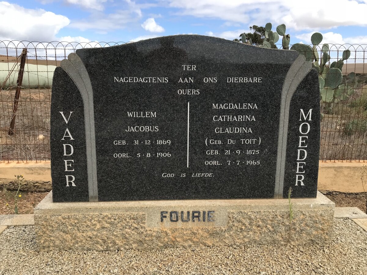 FOURIE Willem Jacobus 1869-1906 &amp; Magdalena Catharina Glaudina DU TOIT 1875-1965
