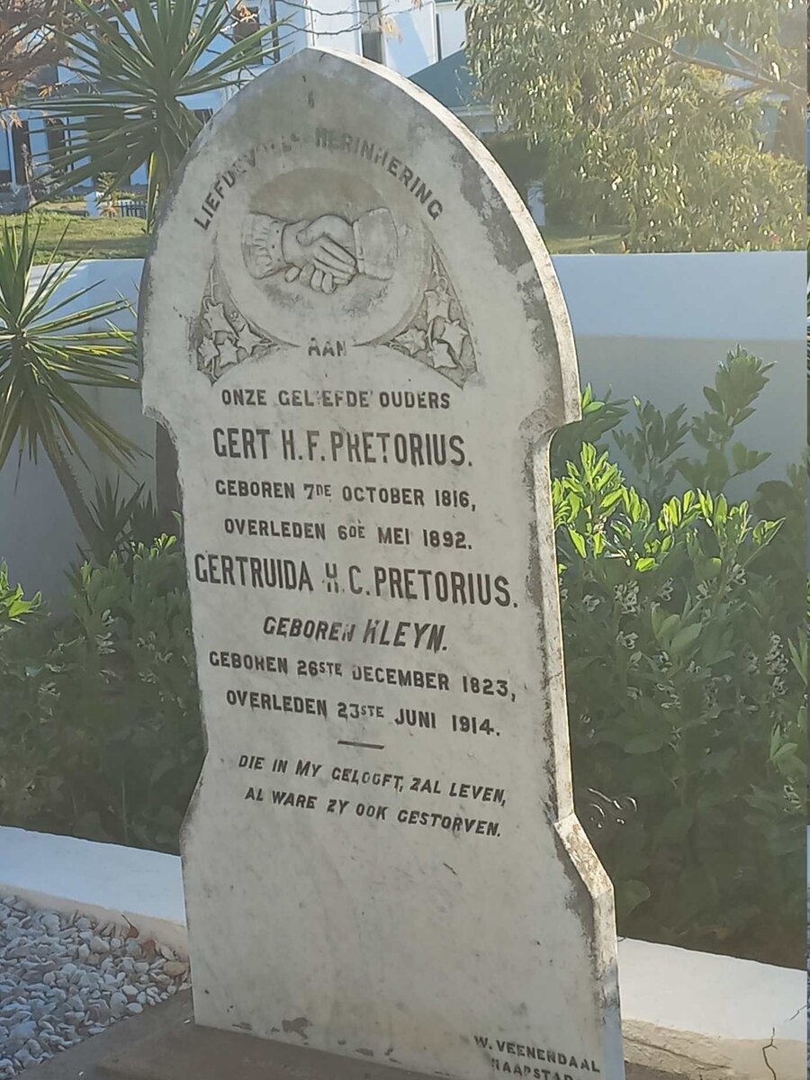 PRETORIUS Gert H.F. 1816-1892 &amp; Gertruida H.C. KLEYN 1823-1914