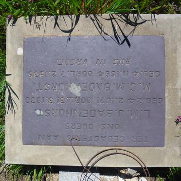 BADENHORST M.G.M. 1864-1938 &amp; L.M.J. 1871-1930 