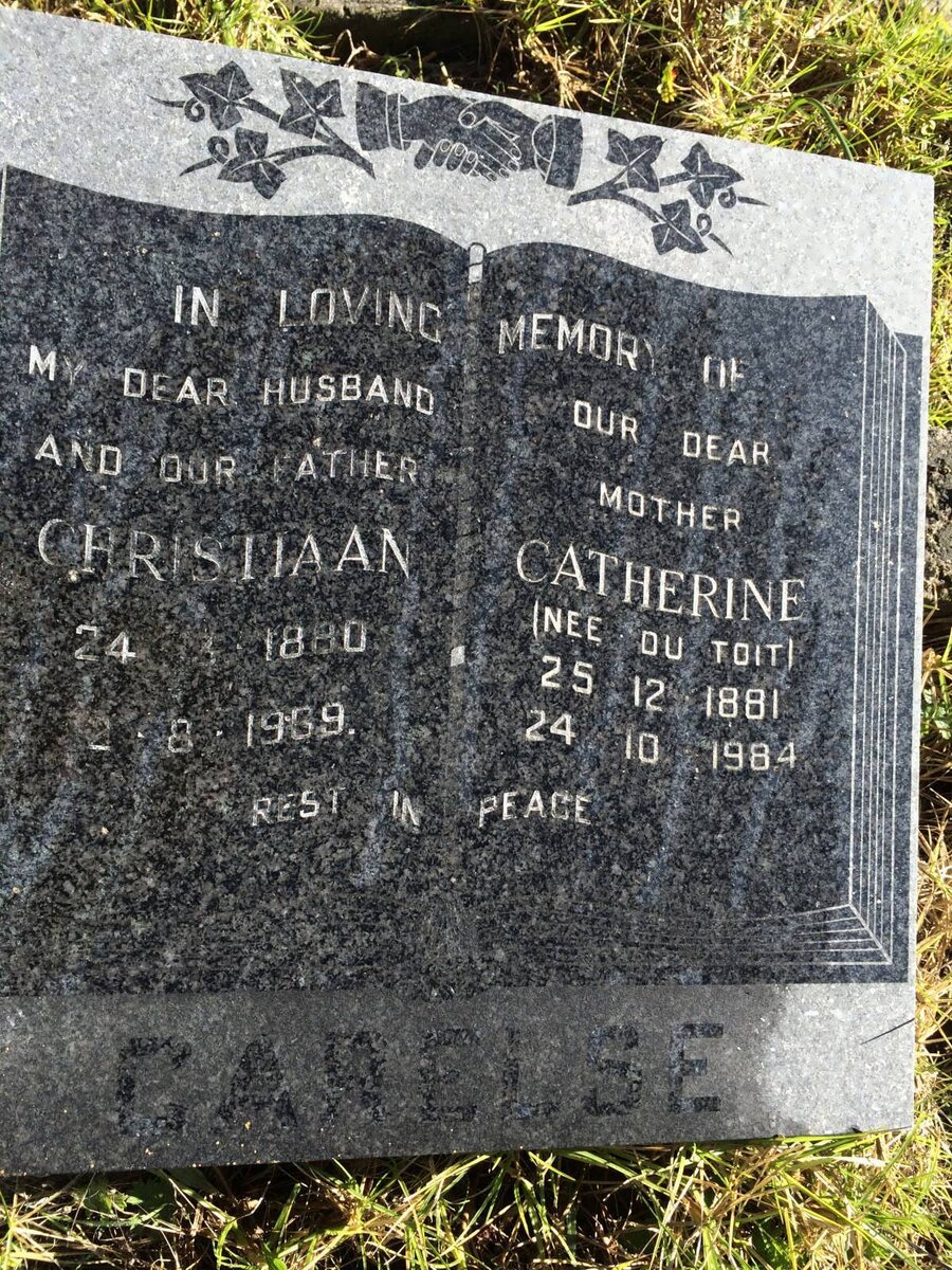 CARELSE Christiaan 1880-1969 &amp; Catherine DU TOIT 1881-1984