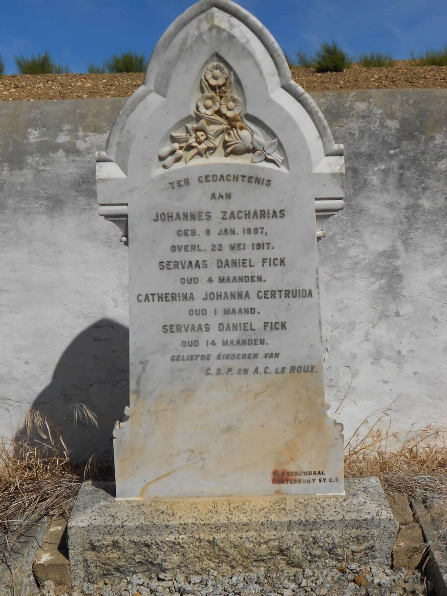 ROUX Johannes Zacharias, le 1897-1917 :: LE ROUX Servaas Daniel Fick :: LE ROUX Catherina Johanna Gertruida 
