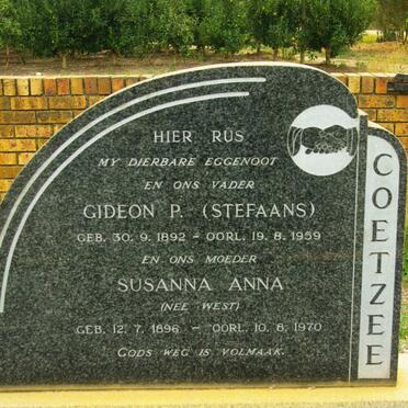 COETZEE Gideon P. 1892-1959 &amp; Susanna Anna WEST 1896-1970