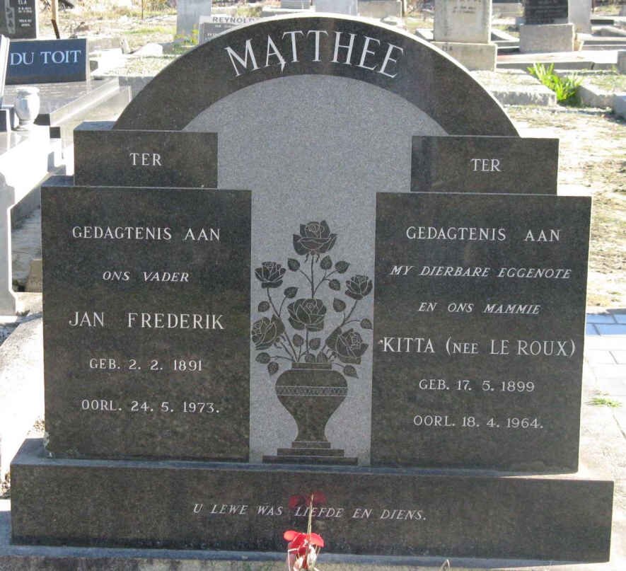 MATTHEE Jan Frederik 1891-1973 &amp; Kitta LE ROUX 1899-1964