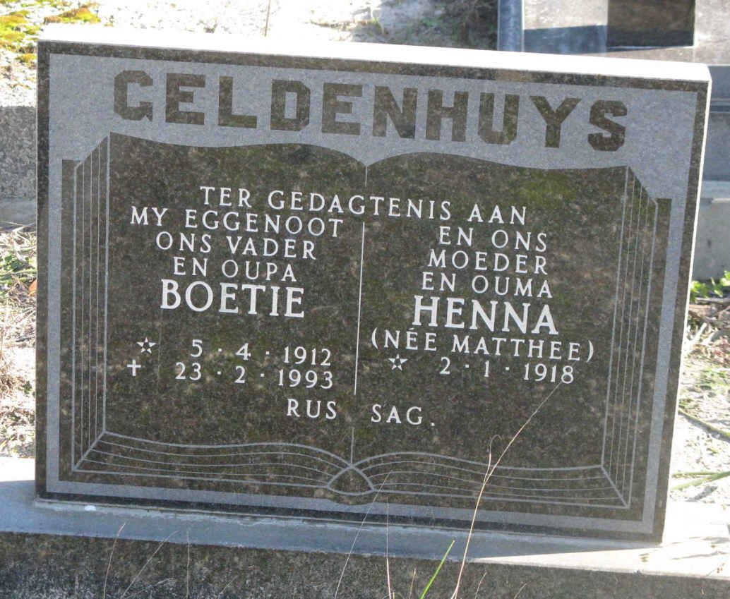 GELDENHUYS Boetie 1912-1993 &amp; Henna MATTHEE 1918-