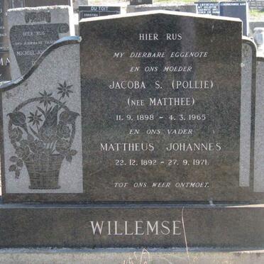 WILLEMSE Mattheus Johannes 1892-1971 &amp; Jacoba S. MATTHEE 1898-1965