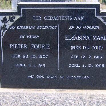 FOURIE Pieter 1907-1971 &amp; Elsabina Maria DU TOIT 1913-1995