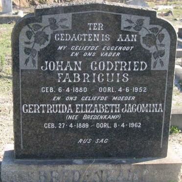 BREDENKAMP Johan Godfried Fabricuis 1880-1952 &amp; Gertruida Elizabeth Jacomina BREDENKAMP 1889-1962