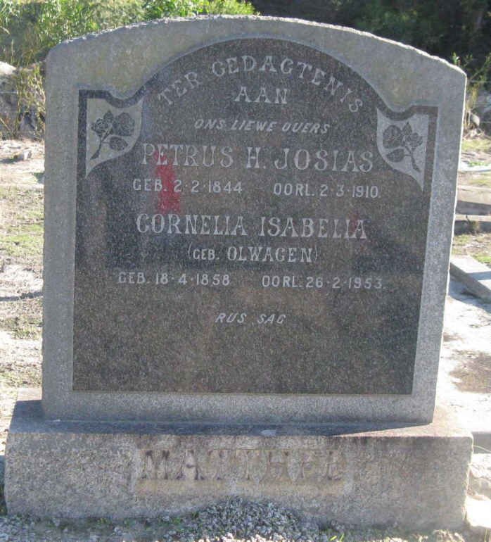 MATTHEE Petrus H. Josias 1844-1910 &amp; Cornelia Isabella OLWAGEN 1858-1953