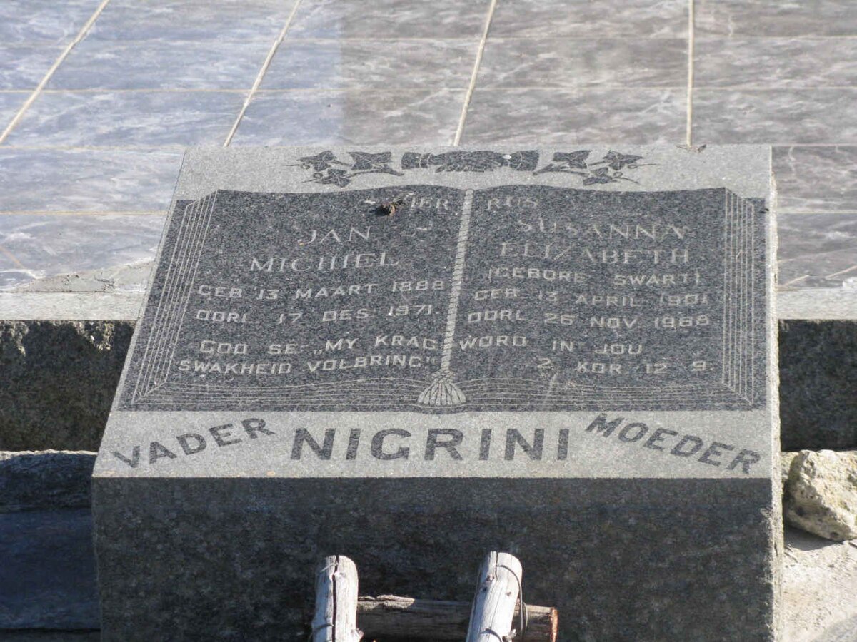 NIGRINI Jan Michiel 1888-1971 &amp; Susanna Elizabeth SWART 1901-1968