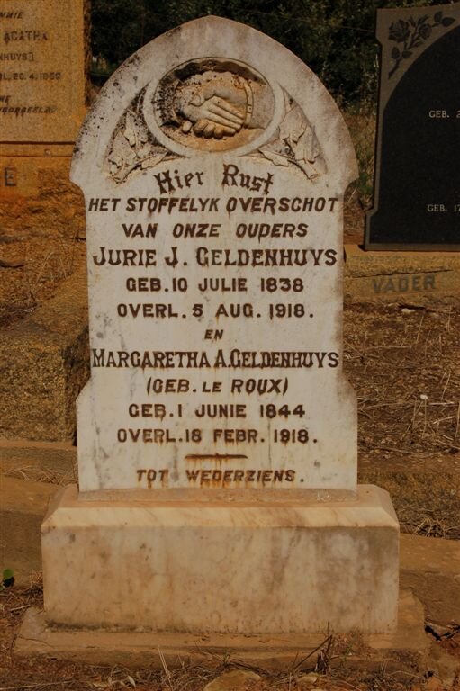 GELDENHUYS Jurie J. 1838-1918 &amp; Margaretha A. LE ROUX 1844-1918
