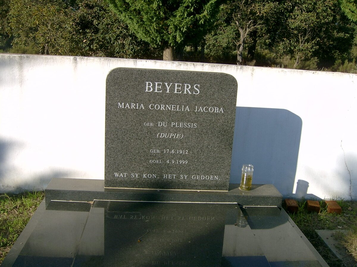 BEYERS Maria Cornelia Jacoba nee DU PLESSIS 1912-1999