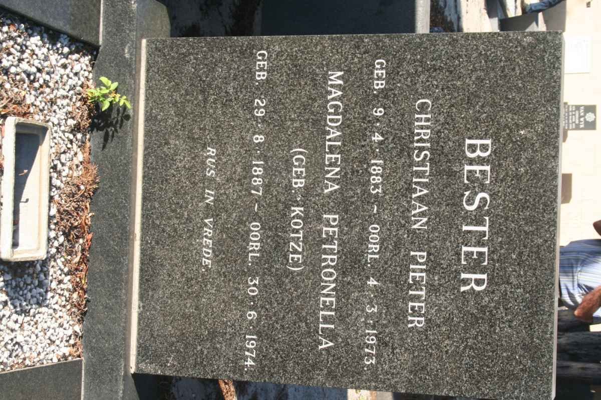 BESTER Christiaan Pieter 1883-1973 &amp; Magdalena Petronella KOTZE 1887-1974