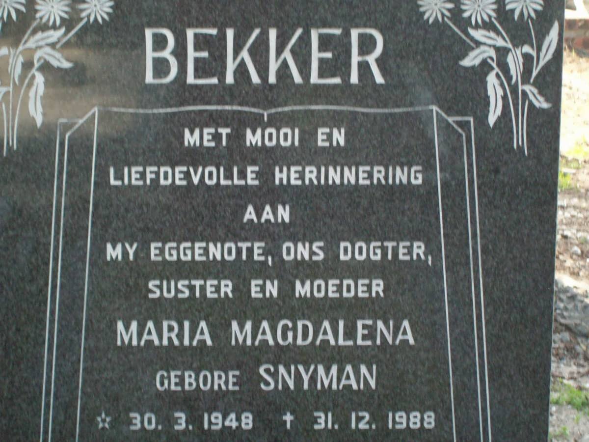 BEKKER Maria Magdalena nee SNYMAN 1948-1988