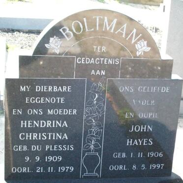 BOLTMAN John Hayes 1906-1997 &amp; Hendrina Christina DU PLESSIS 1909-1979